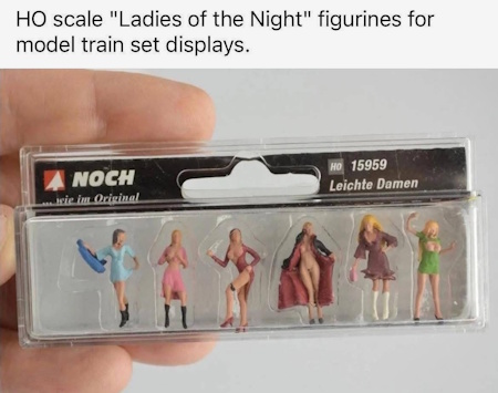 HO Scale "Ladies of the Night" figurines for model train set displays: a packet of six variously undressed sexy ladies.