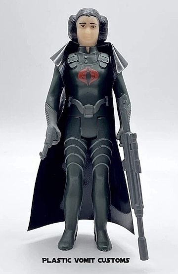 a custom figure using Princess Leia's head on Baroness's body, with Darth Vader's cape.