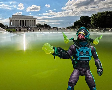 A Toxo-Viper shooting green sludge into the reflecting pool in Washington DC. The color-match is immaculate.